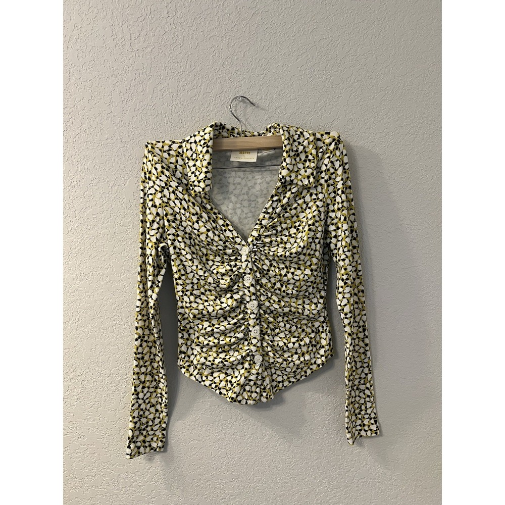 Maeve by Anthropologie Ruched Top in Yellow Motif Speckled XXS